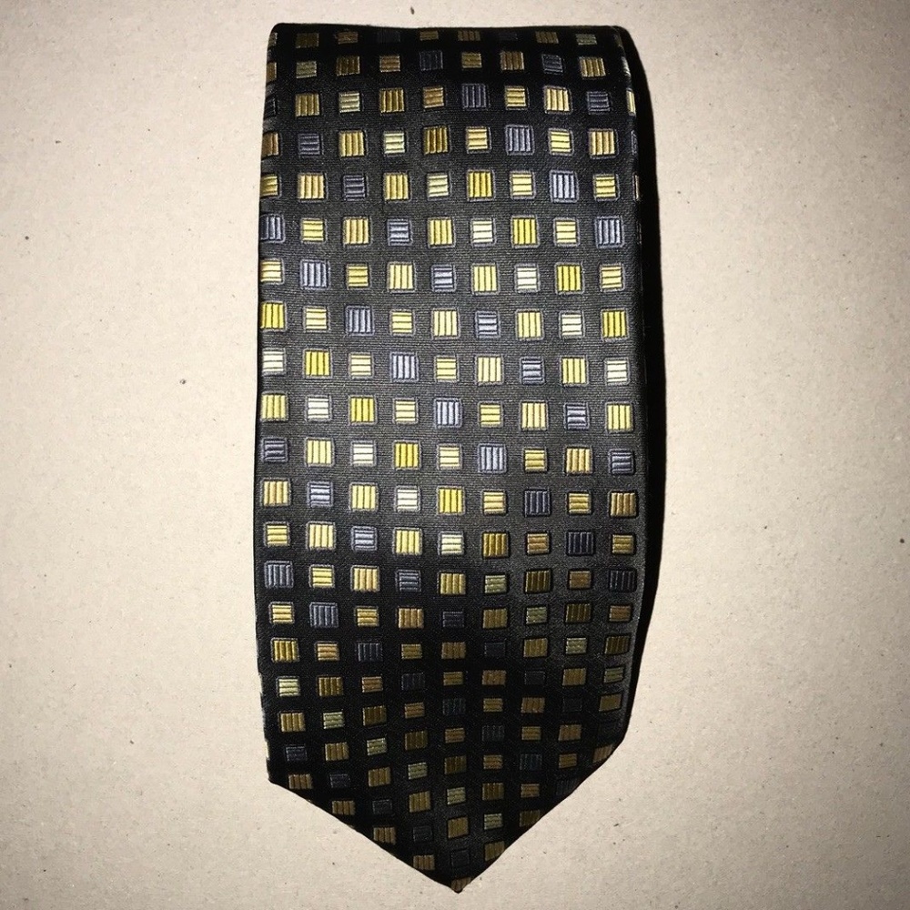 Blue and Gold Square Pattern Stanford Necktie